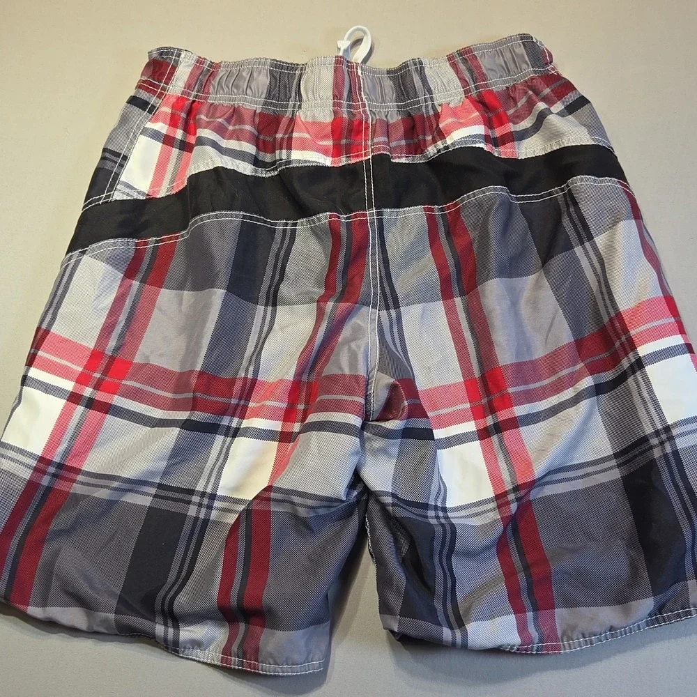 OP Ocean Pacific Mens Swim Trunks Board Shorts Medium 32-34 Grey Plaid Mesh Line